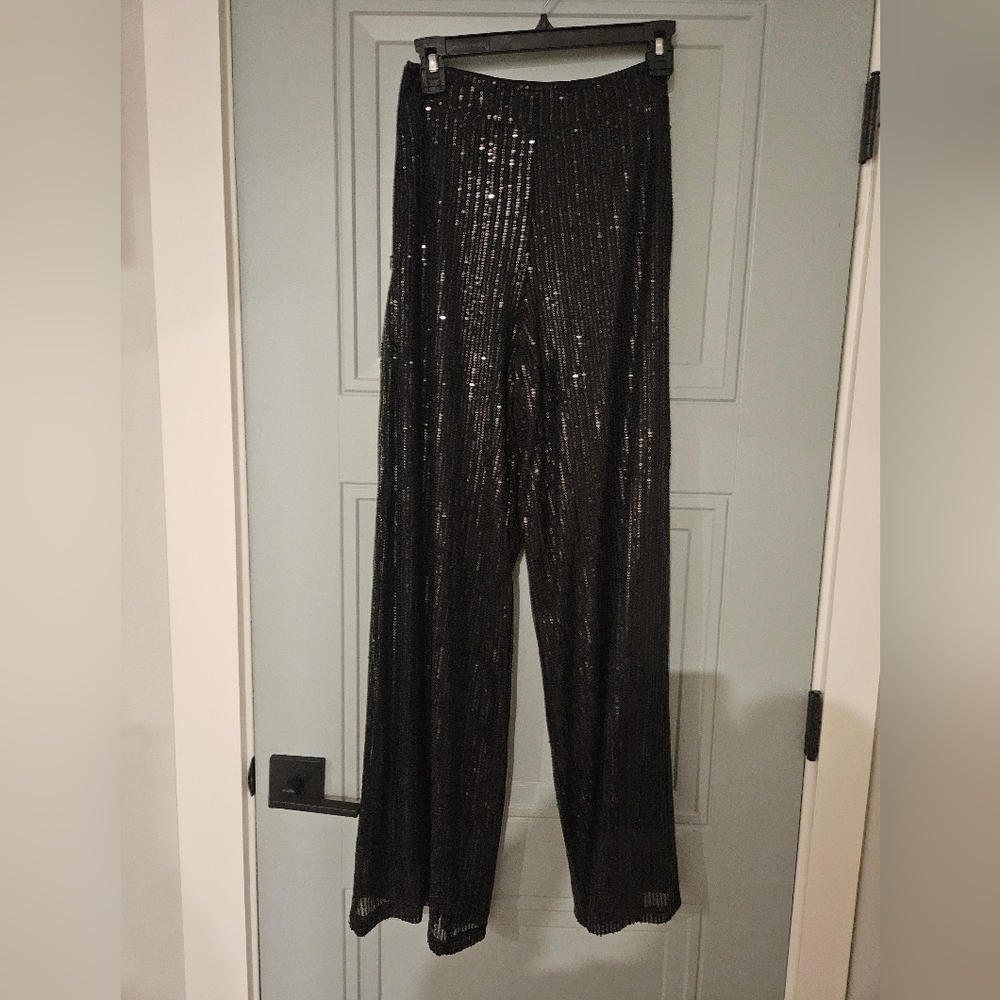 SHEIN Black Sequin Wide-Leg Pants